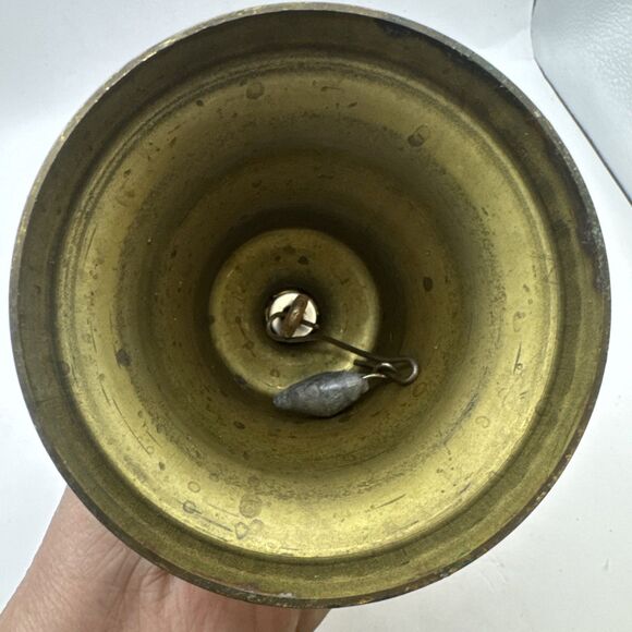 Vintage Brass School Bell with Wooden Handle 7.25” Antique Teacher's Hand Bell - Picture 5 of 5